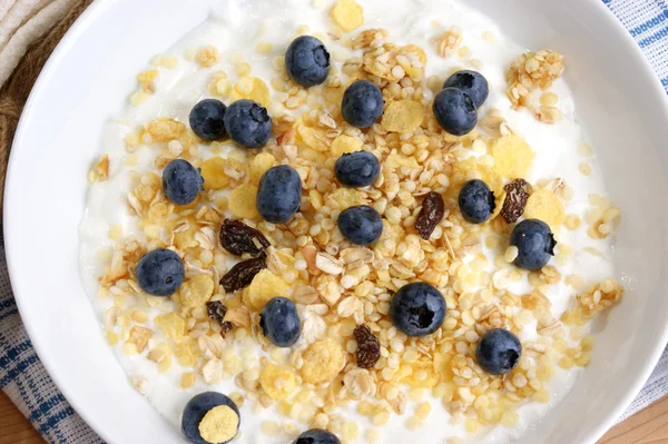 Cereal with milk and organic blueberries — Stock Photo, Image