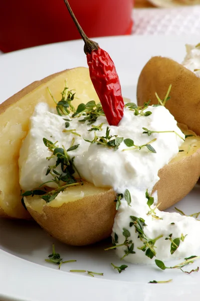 Organic potato with home made curd — Stock Photo, Image