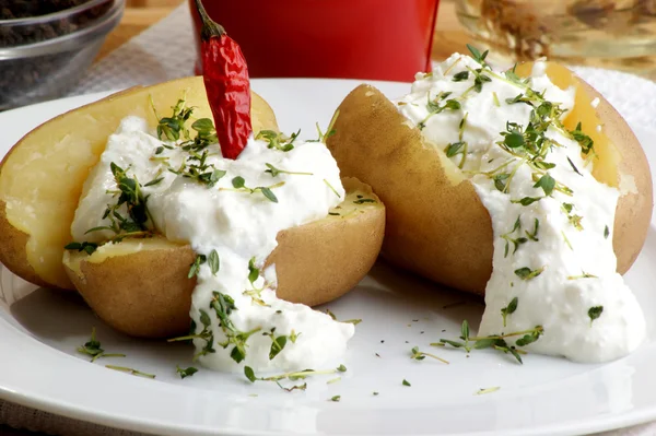 Organic potato with home made curd — Stock Photo, Image