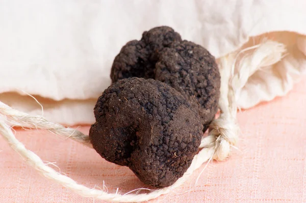 Some organic summer truffle and a gunny sack — Stock Photo, Image