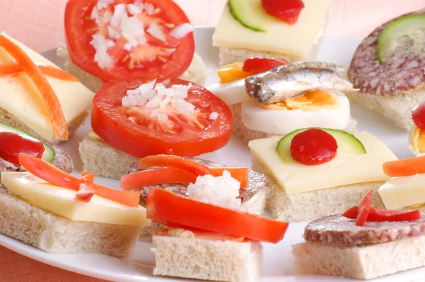 Some party nibbles on a white plate — Stock Photo, Image