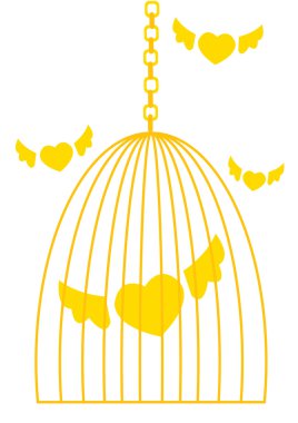 Cage with flying hearts clipart