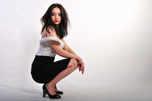 Model, girl, studio, background, white, — Stock Photo, Image