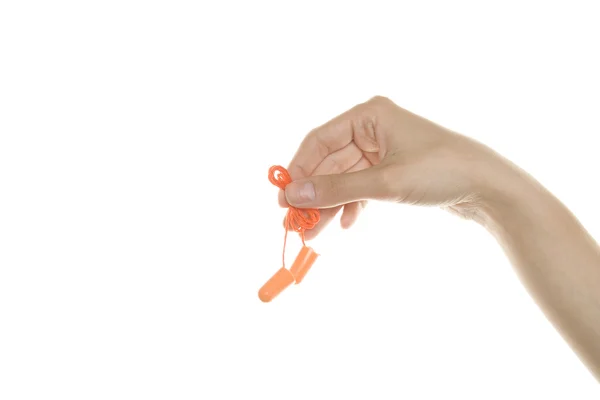Plugues de ouvido de plástico laranja — Fotografia de Stock