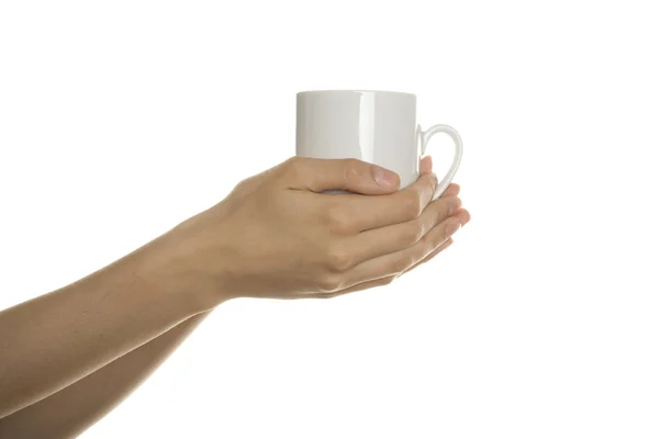 Kadın elinde beyaz fincan — Stok fotoğraf