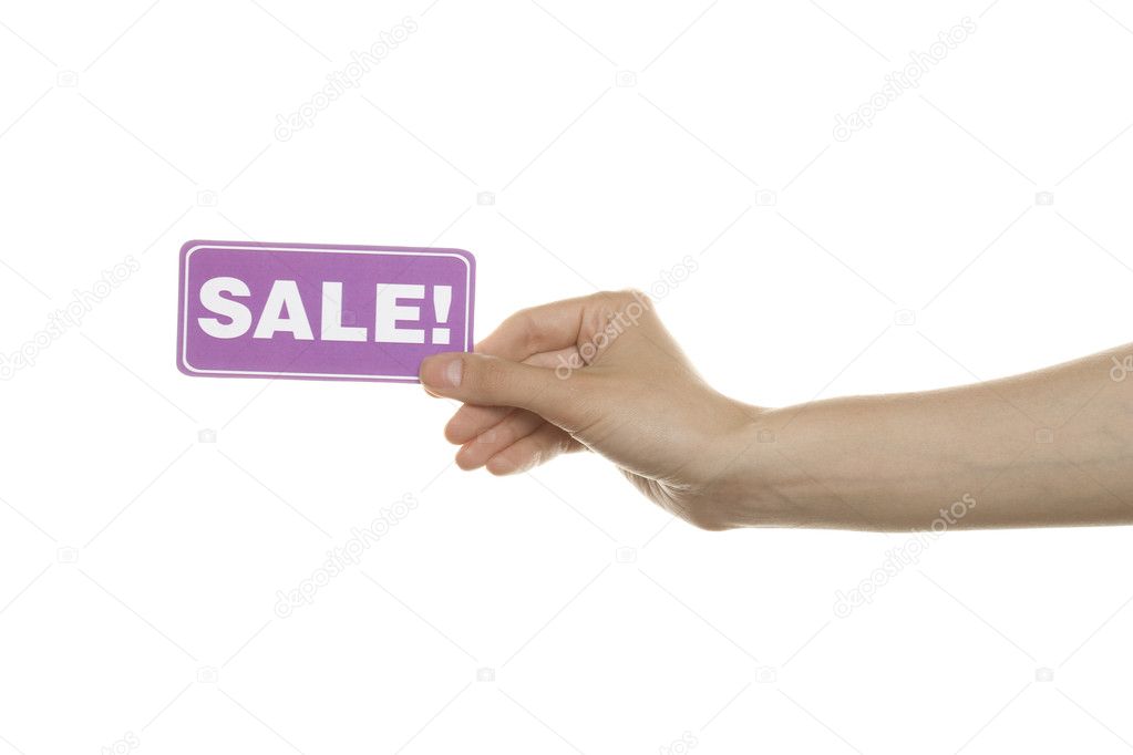 Sale with the text New in a woman's hand