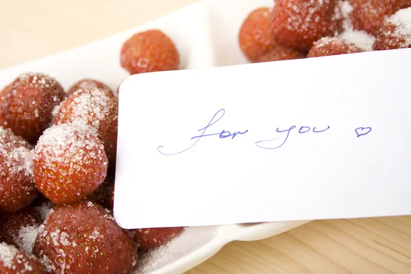 Strawberries with card for you — Stock Photo, Image