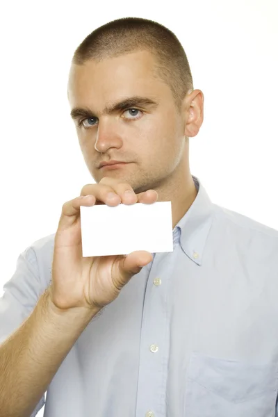 İş adamı kartvizit gösteriyor — Stok fotoğraf