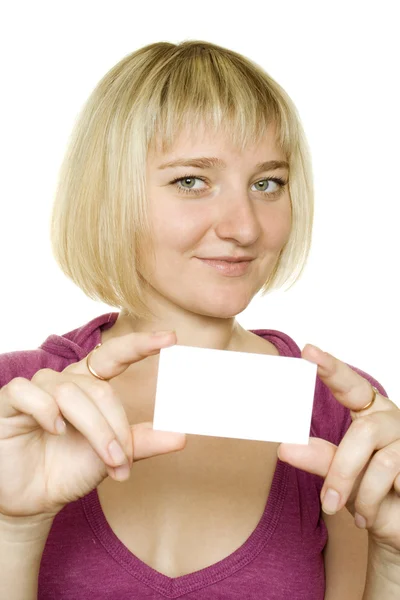 Женщина с визиткой — стоковое фото