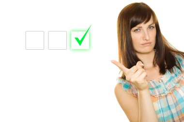 Young woman makes a choice clipart