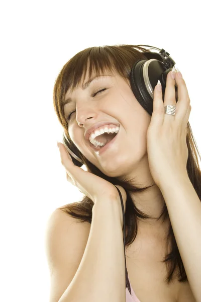 Mujer escuchando música y cantando —  Fotos de Stock