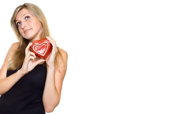 Smiling Young Woman Holding a Heart — Stock Photo, Image