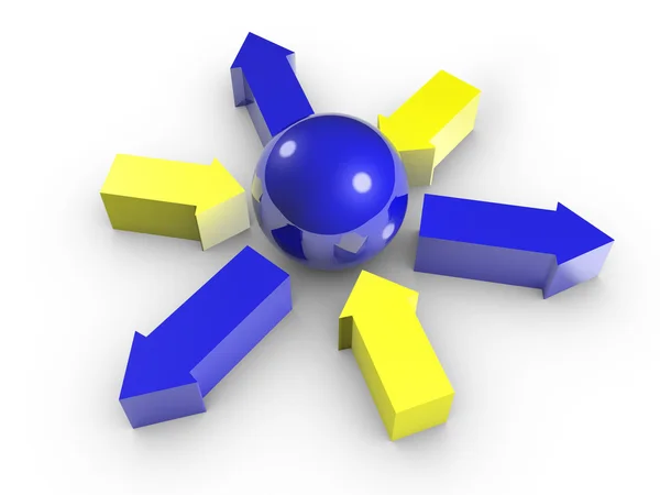 Imagen conceptual de esfera y flechas — Foto de Stock