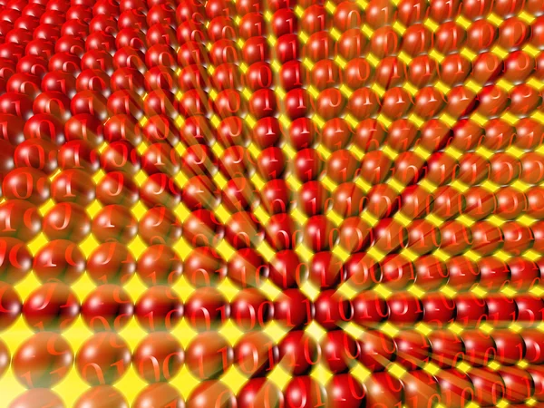 Array di sfere rosse con numeri binari — Foto Stock