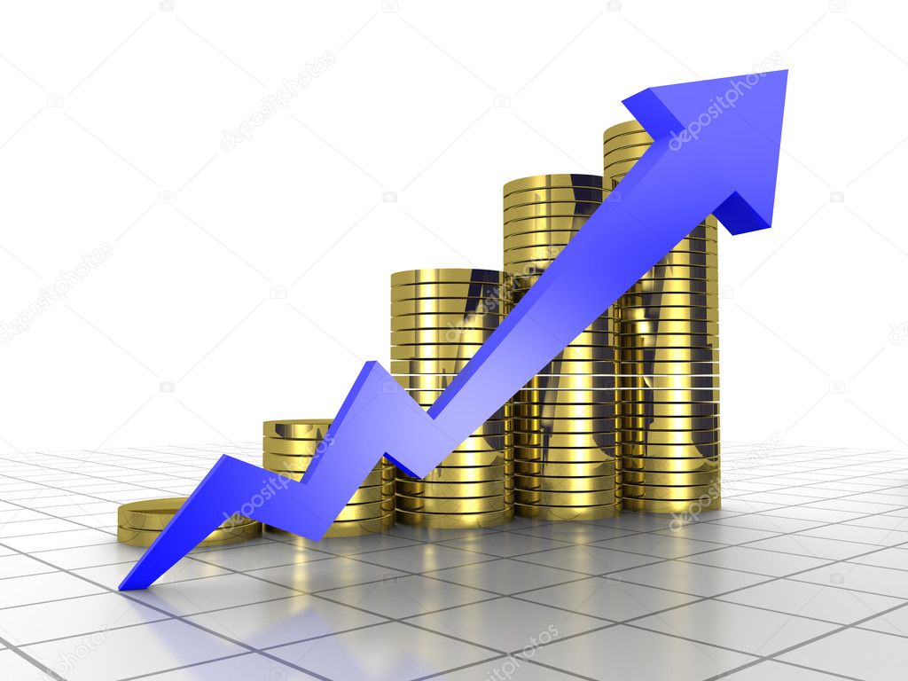 Business Graph, 3d rendered conceptual arrow and coin chart