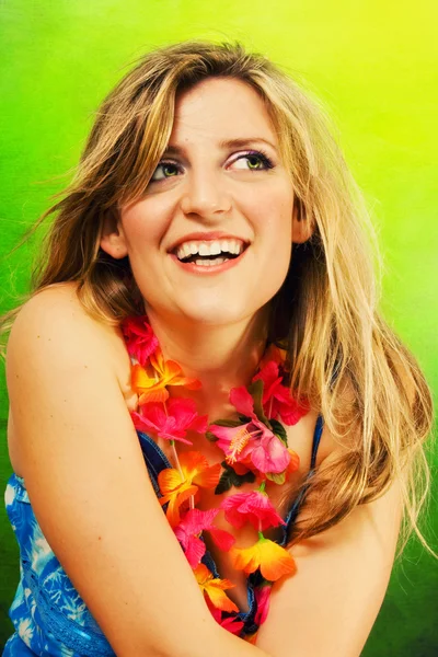 Beautiful blonde wearing lei — Stock Photo, Image