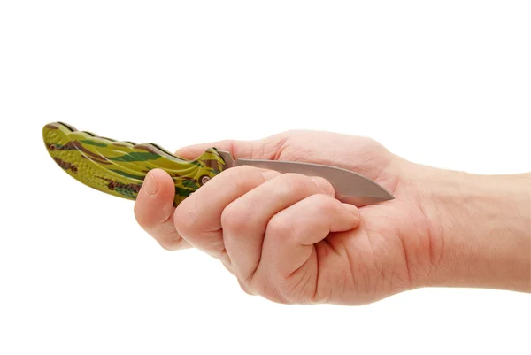Ruka drží armádní kapesní nůž — Stock fotografie