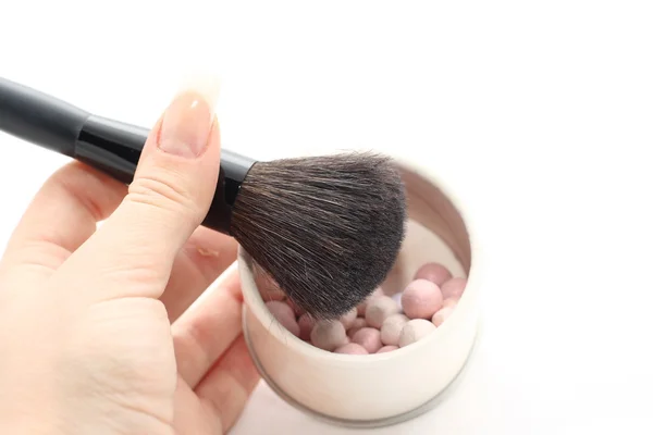 Cosmetic powder with brush — Stock Photo, Image