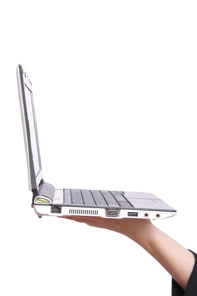 Netbook in hand — Stock Photo, Image