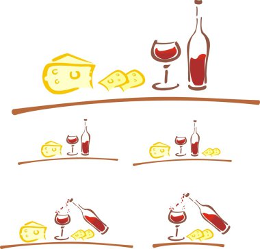 Stilyzed bottle of red whine and cheese clipart