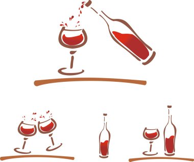 Stilyzed bottle of red whine and two glases clipart