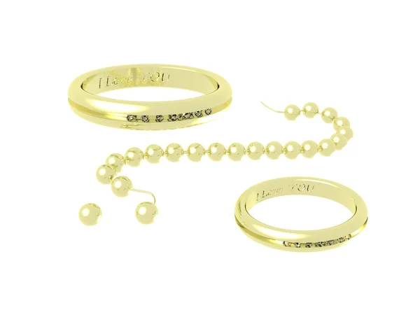 Zwei goldene Ringe mit und weißen Perlen — Stockfoto