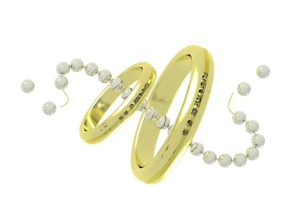 Két arany gyűrűk és gyöngy — Stock Fotó