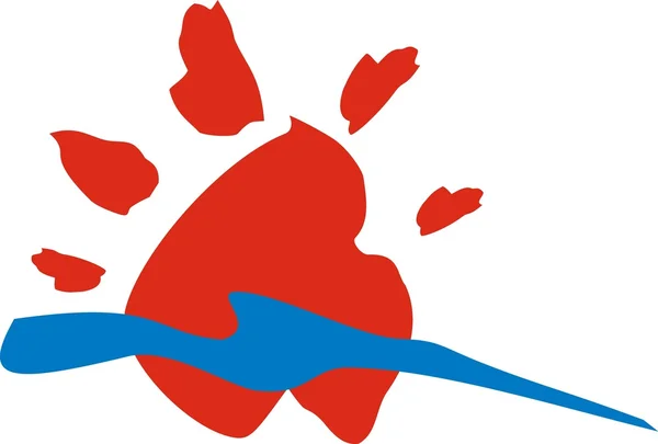 Stilyzed red sun symbol with blue wave — Stock Photo, Image
