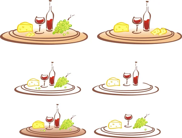 Stilvolle Flasche Rotwein, Käse und Trauben — Stockfoto