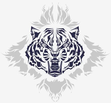 Roaring tiger head and flames clipart