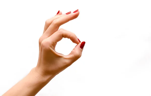 Το χέρι της γυναίκας κάνοντας σημάδι Ok — Φωτογραφία Αρχείου