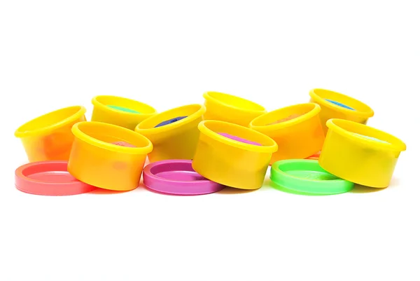 Rows of containers with plasticine — Stockfoto