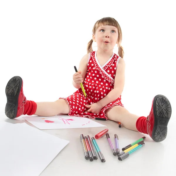 Markers in the hands of happy child — Stock Photo, Image