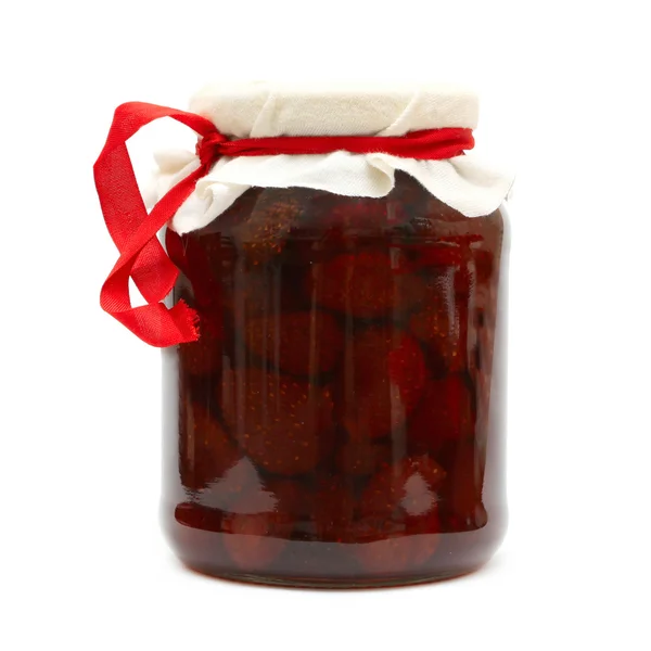 Preserve. Strawberry jam in jar isolated on white background. — Stock Photo, Image
