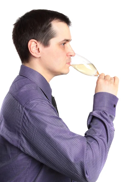 stock image Man drinking from a glass of champagne. profile