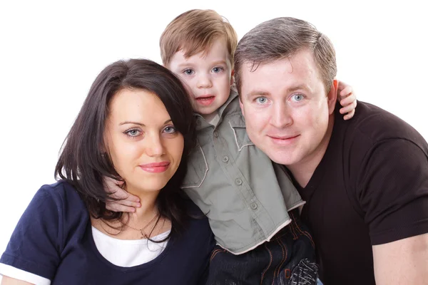 Gelukkige familie. vader, moeder en jongen. op witte achtergrond — Stockfoto