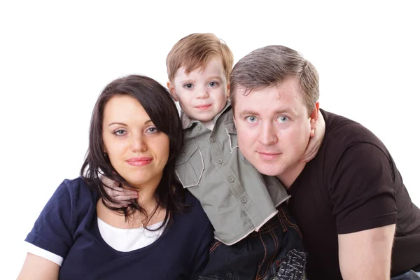 Familie. vader, moeder en jongen. geïsoleerd op witte achtergrond — Stockfoto