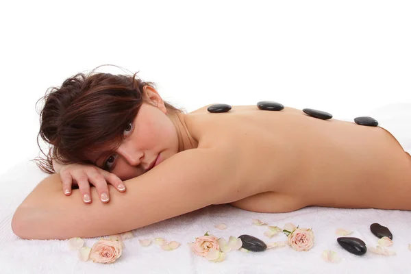 Mujer atractiva recibiendo tratamiento de spa aislado en blanco —  Fotos de Stock