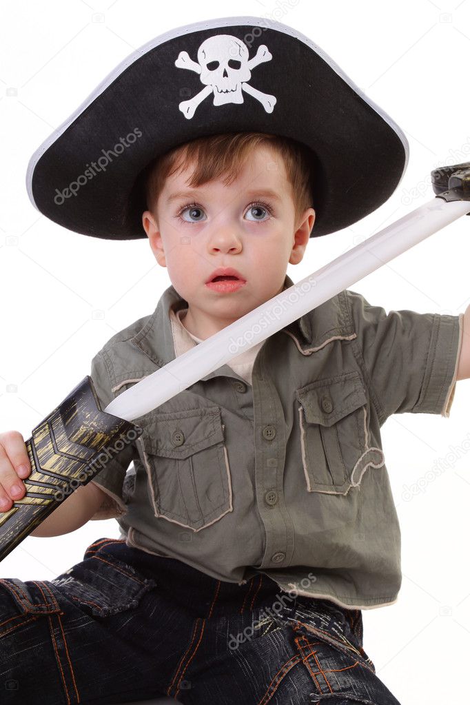 A young boy dressed as a pirate.