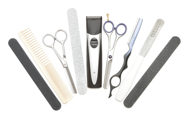Professional hairdressing, manicure and pedicure tools. Comb, cl