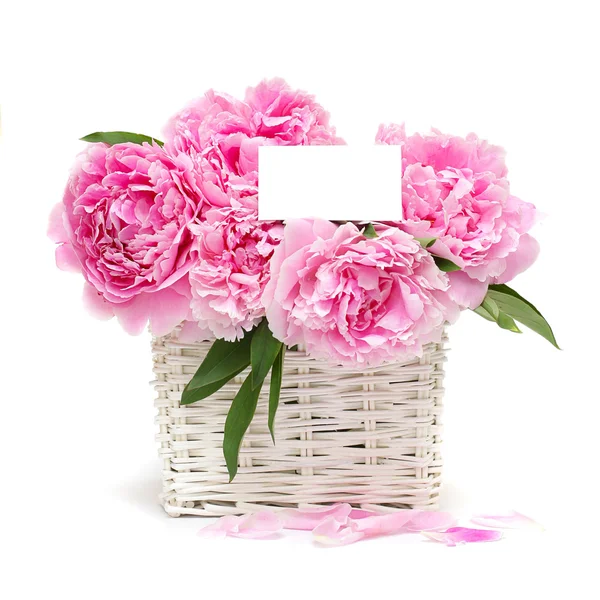 Geschenk. Blumen und ein weißer Rohling mit Kopierraum für Text — Stockfoto