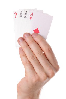 Winning poker hand of aces playing cards suits on white. Opportu clipart