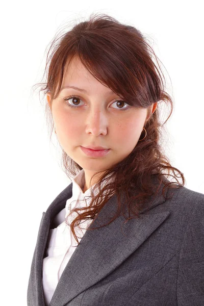 Portret student młoda kobieta na białym tle — Zdjęcie stockowe