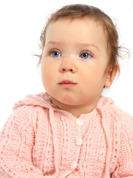 Baby flicka i rosa ull tröja — Stockfoto