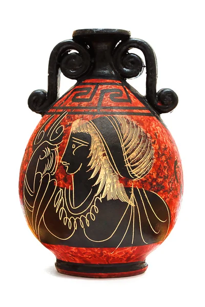 Yunan vazo içinde beyaz izole. Kırmızı ve siyah boyalı — Stok fotoğraf