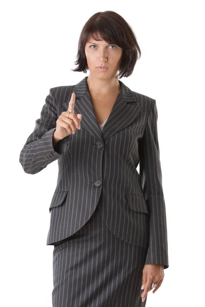 Beautiful business woman pointing isolated on white — Stock Photo, Image