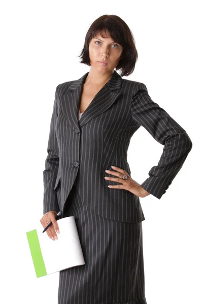 Business woman with a notepad and pen — Stock Photo, Image