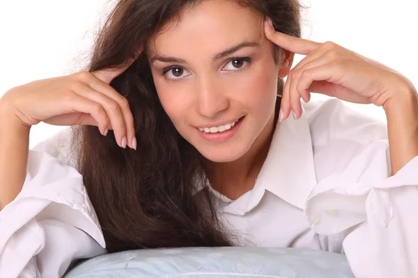 Detailní portrét mladé krásné usmívající se žena — Stock fotografie