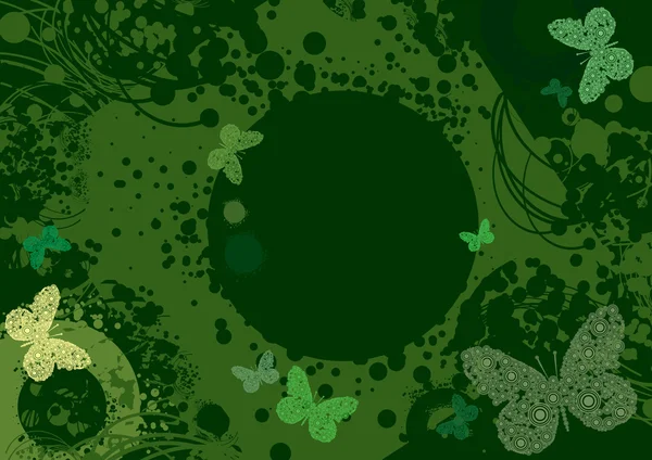 Flower pattern with butterflies in green — Stock Vector