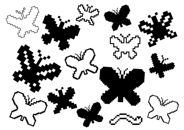 Шаблоны бабочек в пиксельном стиле Стоковый вектор